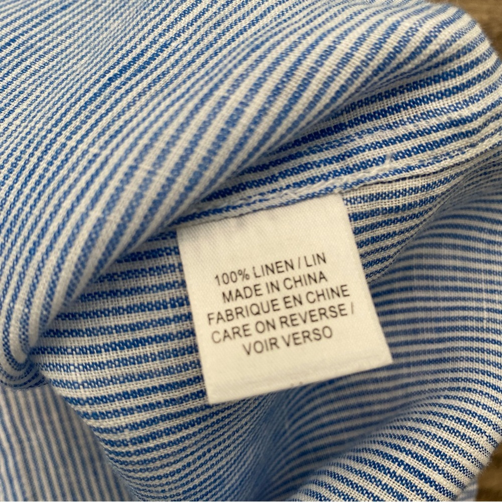 Elie Tahari Linen Pinstriped Button Up Shirt With Pockets - Picture 11 of 16